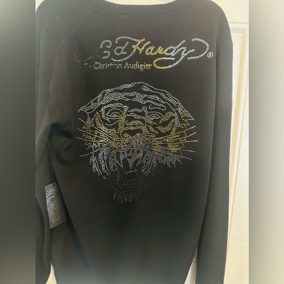 Ed Hardy Sweater NWT $300 Embellishments Gold Tiger front and back - Picture 5 of 9